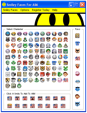 Smiley Faces For AIM gives you an extra 1632 smiley faces and characters to 